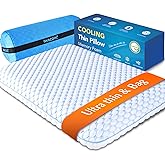 Iwacool Stomach Sleeping Pillow for Stomach & Back Sleepers,Cooling Gel Thin Memory Foam Pillows for Back Shoulder Neck Pain Relief - Low Profile Ultra Flat Soft Pillow Cases with Zipper 2.25-Inches