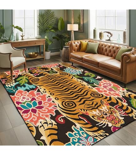 Tibetan Tiger Area Rugs 3x5 Feet 100% Woolen Handmade Tufted Rugs Skin Shape For Décor Carpet Animal Carpet For Kids Room & Bedroom By Modern Carpet (8x10 Feet