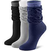 FITRELL Slouch Crew Socks for Women, Pre-sewn Slouch Look Soft Cotton Mid Calf Retro Cute Socks 3 Pairs (Can't Straighten)