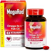 MegaRed Aceite de pescado de absorción avanzada 6X de 800 mg Omega-3s con EPA/DHA, sin regusto a pescado que apoya la salud d