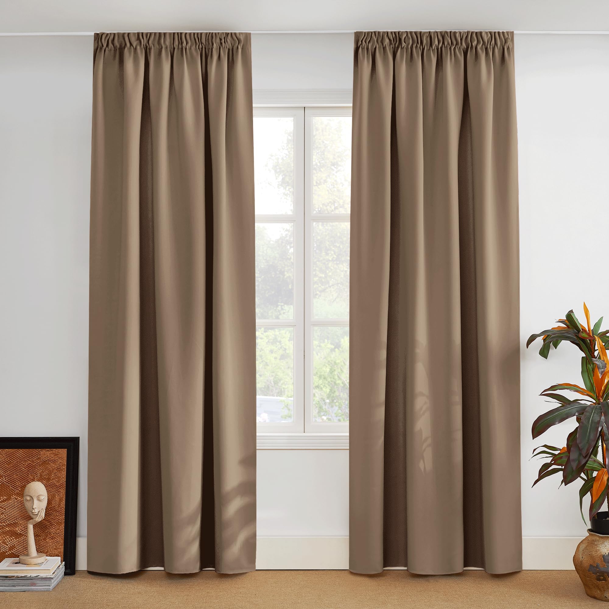 PONY DANCE Window Blackout Curtains - Top Pencil Pleat Blackout Curtain Draperies for Slide Door Thermal Drapes for Winter Warm Protected & Energy Saving, 2 PCs, W66 X L90, Cappuccino — image 1