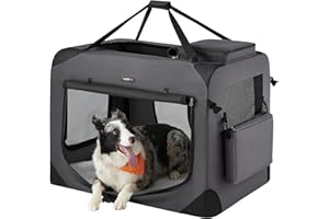 Feandrea 36 Inches Collapsible Soft Dog Crate, Portable Travel Dog Crate for Indoor and Outdoor Use, Dog Carrier Kennel with Safety Zippers, for Living Room, Car, Travelling, Camping, Gray UPDC90G01