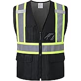 HATAUNKI Reflective Safety Vest for Men Women Hi Vis Vest with Pockets High Visibility Vest Mesh Construction Vests Meets ANSI/ISEA Standards (Black-33, Medium)