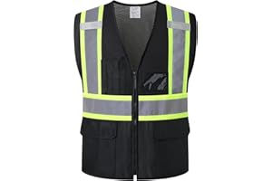 HATAUNKI Reflective Safety Vest for Men Women Hi Vis Vest with Pockets High Visibility Vest Mesh Construction Vests Meets ANSI/ISEA Standards (Black-33, X-Large)