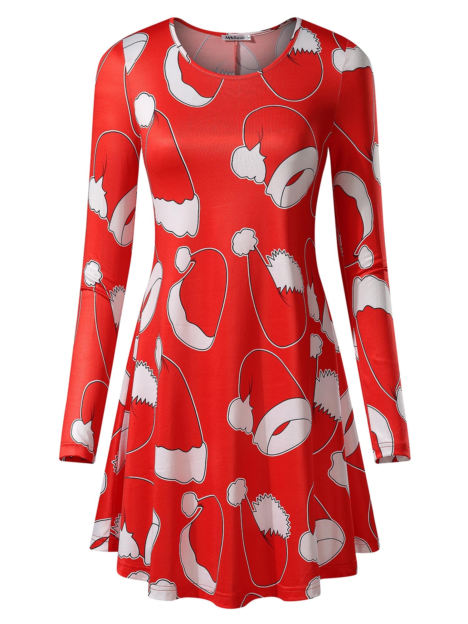 MSBASIC Women's Long Sleeves Christmas Dress Xmas Gifts Print Flared A Line Midi Dress Medium