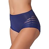 Leonisa High Waisted Invisible Tummy Control Shapewear for Women - Stripe Lace Ladies Underwear Panties