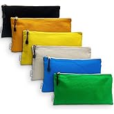 Canvas Tool Bag Zipper Pouch - 6 Pack Heavy Duty Tools Utility Pouches, Multipurpose Storage Organizer Tote Bags with Dependable Metal Zippers, 12.5 x 7-Inch, Olive/Orange/Blue/Yellow/White/Black