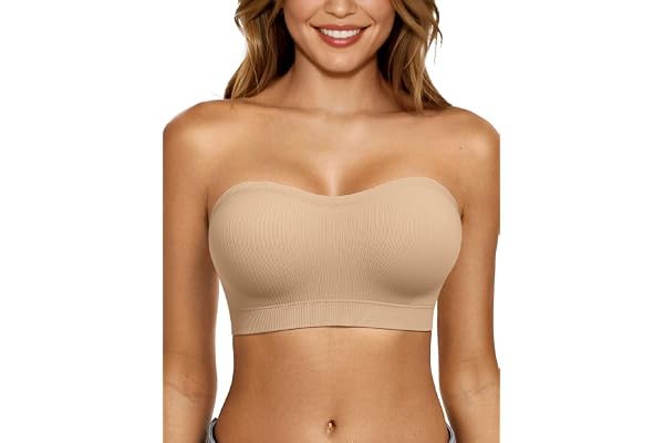 LetsJoli Strapless Bras for Women Push Up Bandeau Wireless Tube Padded Bra | Supportive Non Slip, Ribbed Soft, For Large Breast, Straps for One Shoulder & Halter Bra, No Underwire