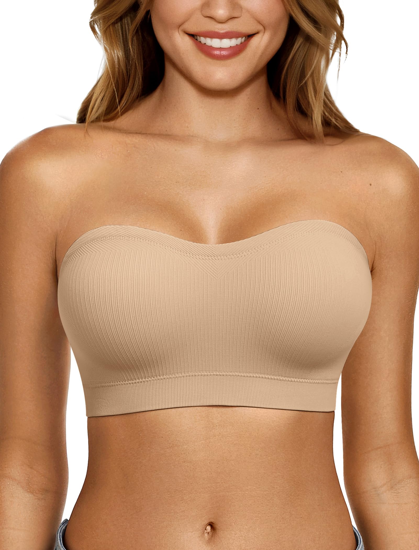 Photo 1 of LetsJoli Push Up Strapless Bras for Women Supportive Bandeau Bra Non Slip Wireless No Underwire Padded Tube Bra(Nude,XS)