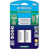 Panasonic K-KJS2MCA2BA eneloop C Size Battery Adapters with eneloop AA 2100 Cycle Ni-MH Pre-Charged Rechargeable Batteries, 2