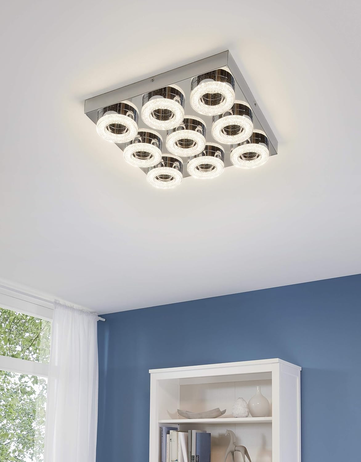 EGLO Fradelo LED Ceiling Light 9 Bulbs Modern Living Room Lamp Made of Metal and Plastic in Chrome, Crystal in Clear - Image 3