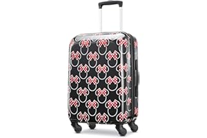 American Tourister Disney Hardside Luggage with Spinner Wheels, Black,White,Red/Minnie Mouse Head Bow, Carry-On 21-Inch
