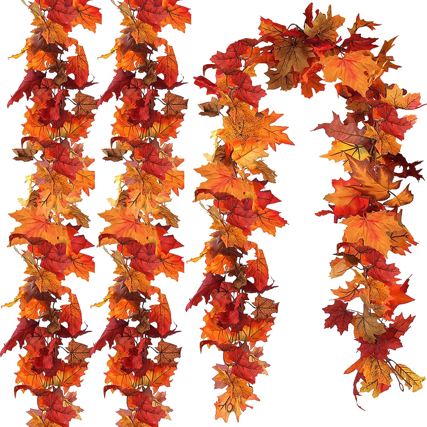 Wreaths, Garlands & Swags - CQURE 3 Pack Fall Leaf Garland, Hanging Vines Garland Artificial Fall Maple Leaves Garland Thanksgiving Decor for Home Wedding Fireplace Party