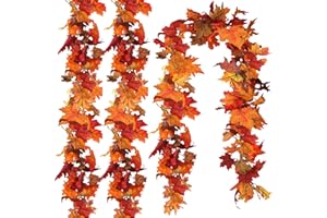 CQURE 3 Pack Fall Leaf Garland, Hanging Fall Vines Autumn Garland Artificial Maple Fall Leaves Thanksgiving Decor for Home Wedding Fireplace Party
