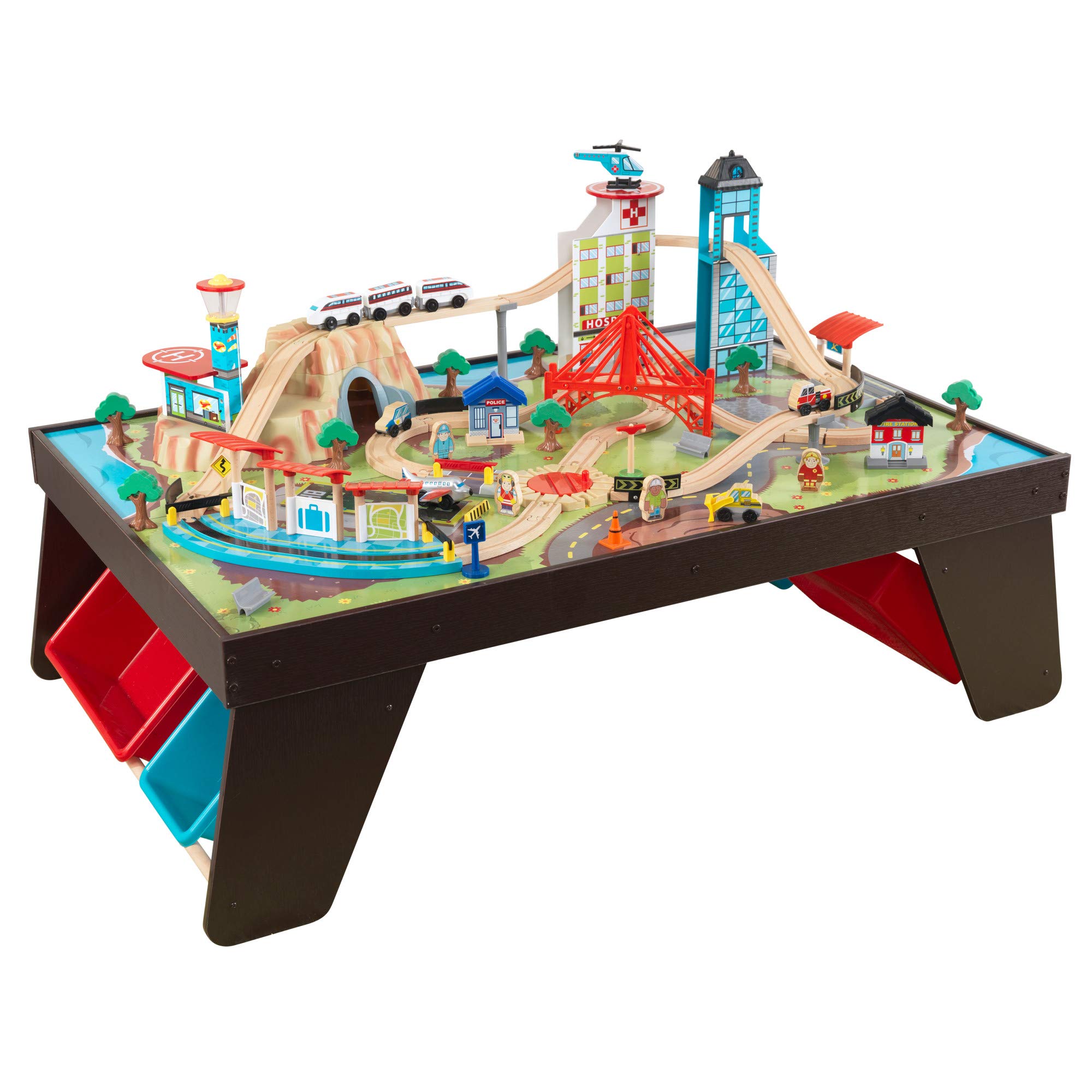 KidKraft Aero City Wooden Train Set Table with 80-Pieces and