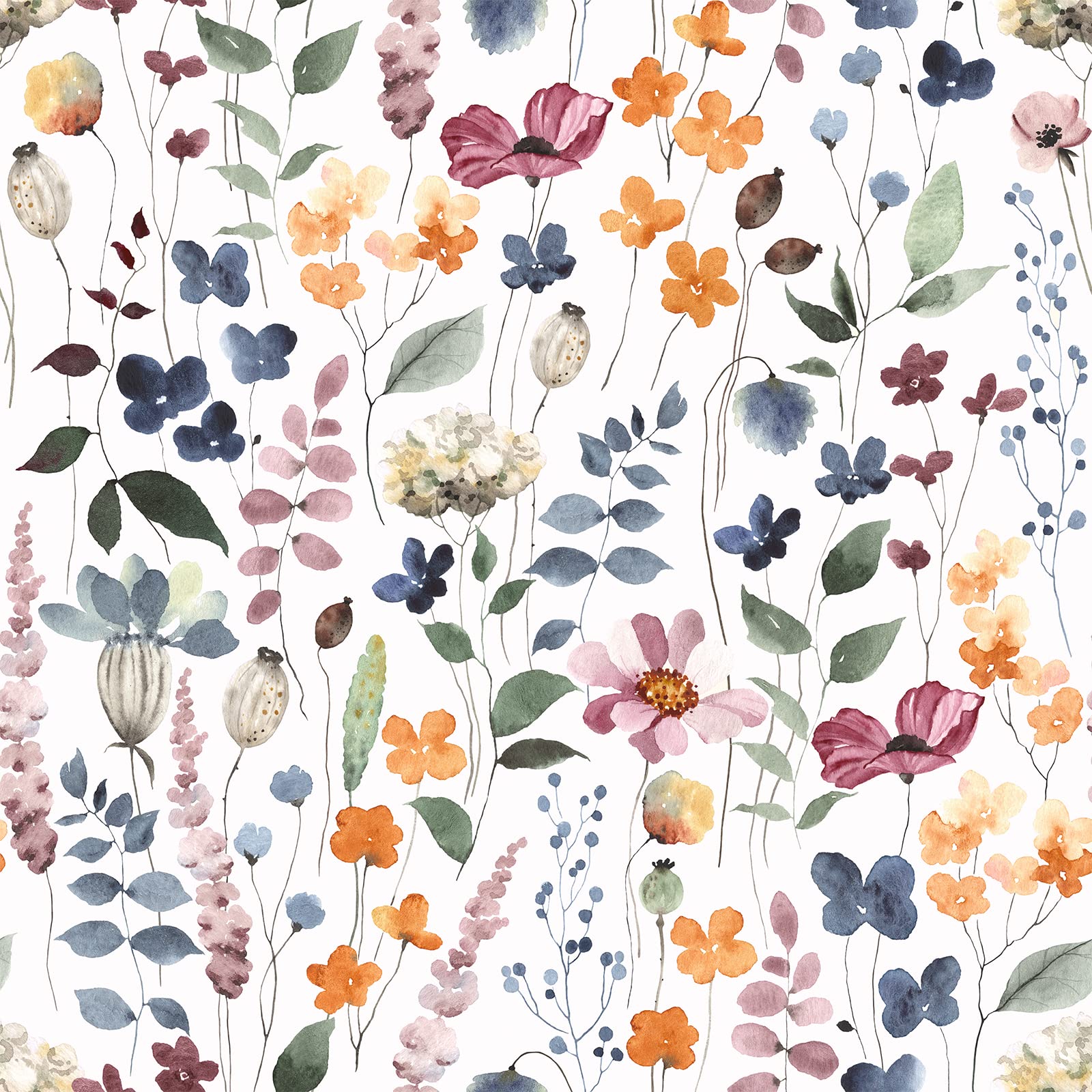 VEELIKE White Leaf Wallpaper 44.5cm×900cm Watercolor Flower Contact Paper Peel and Stick Floral Wall Mural Botanical Wall Art Patterned Sticky Back Plastic Cupboards Vinyl Wrap for Furniture Sticker