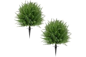 FAJUNZH 24'' Upgraded Artificial Cedar Topiary Ball Trees with Ground Spike, UV Resistant Fake Bushes, Set of 2 Faux Cypress Fake Plants Faux Shrubs for Outdoor Indoor Front Porch Garden Decor