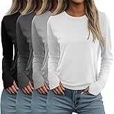 Neer 4 Pack Women's Long Sleeve Shirts with Thumb Holes, Crew Neck Loose Tops Tunic Cotton Blend Casual Y2k Fall Tees