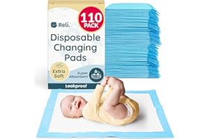 Reli. Disposable Changing Pads for Baby (110 Pack) | Disposable Diaper Changing Pads, 13" x 18" | Super Absorbent, Leak-Proof Liners | Waterproof, Quick Dry Underpads (Blue/White)