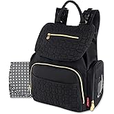 Modern Quilted Diaper Bag Backpack and Multipurpose Travel Drawstring Baby Bag – 3 Piece Set (Black)