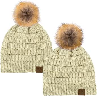 Warm Cap Hat Skully Faux Fur Pom Pom 