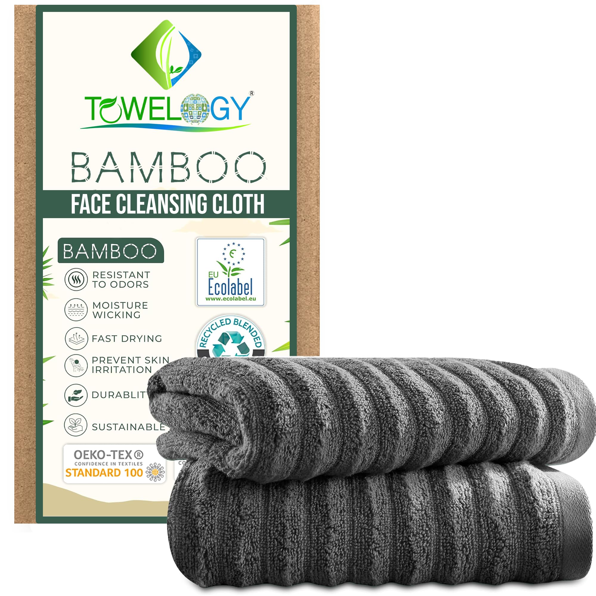 2-Packs Bamboo Face Cloths for Cleansing & Makeup Removal Exfoliating Facial Washcloths – Face Towel for All Skin Type 30x30cm (2, Ash, 30x30cm)