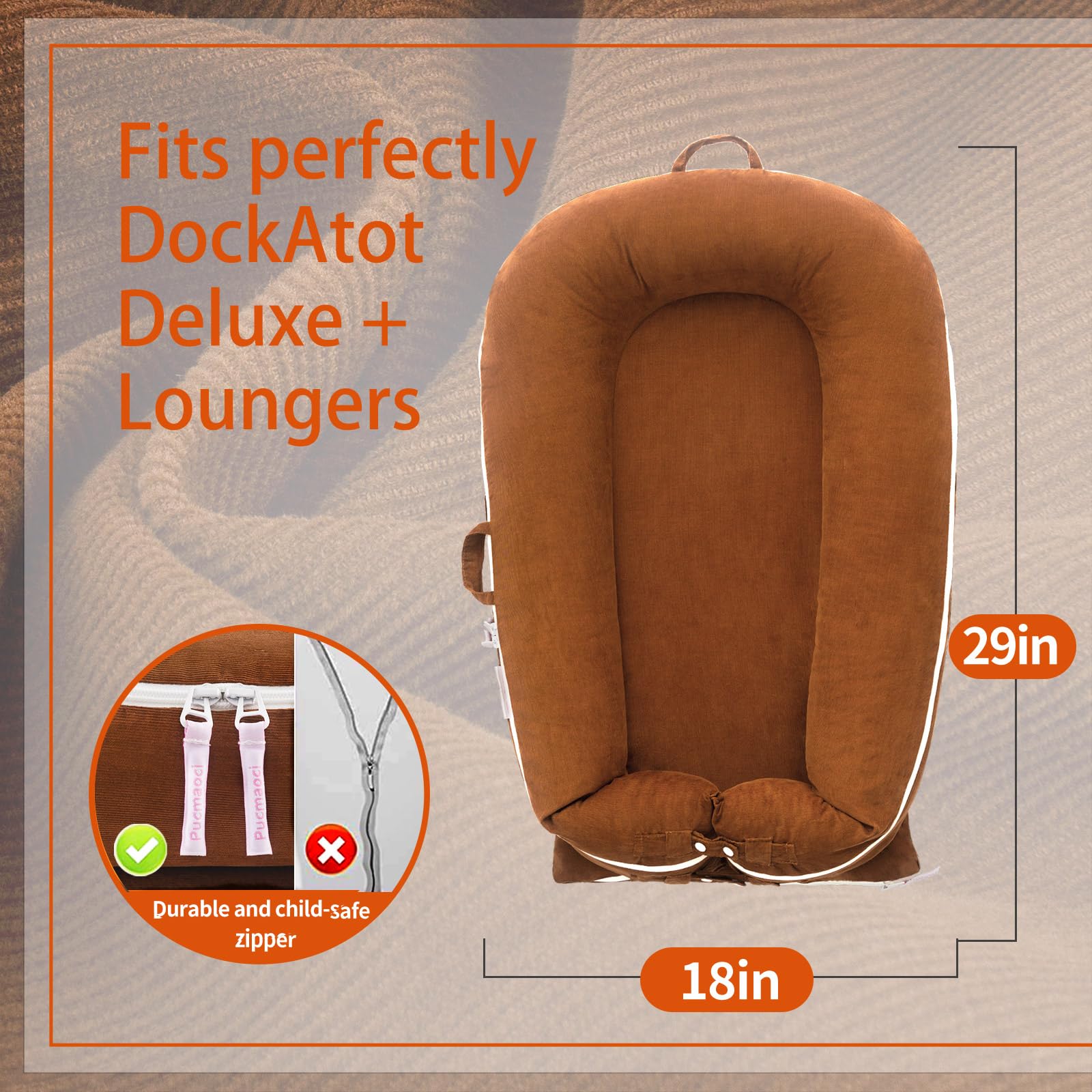 Corduroy Baby Lounger Cover for Dockatot Deluxe + | 100% Cotton Hypoallergenic Newborn Premium Quality Spare Cover(Cover Only) (Brown)