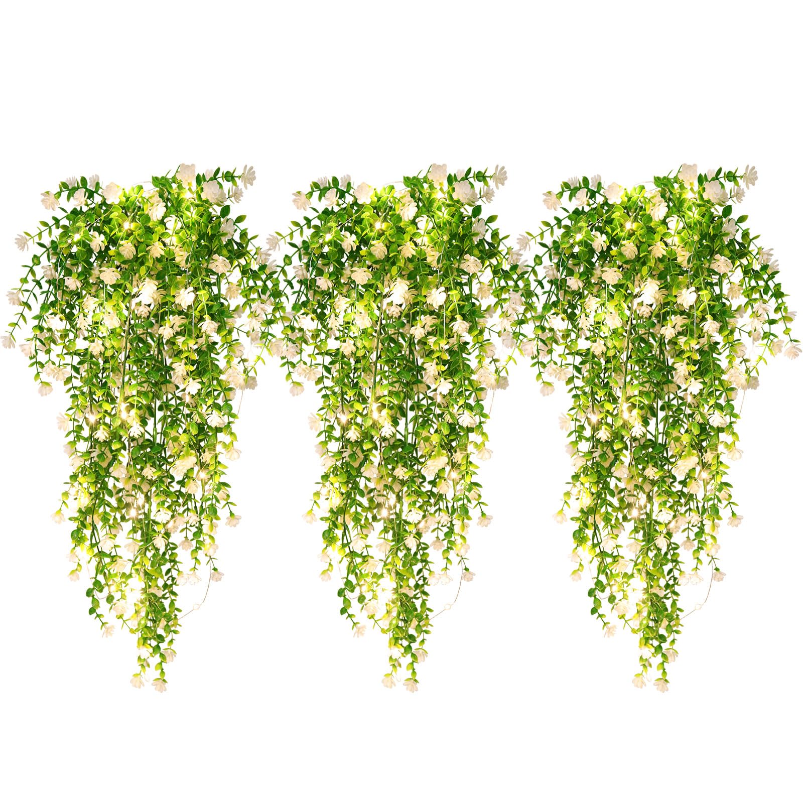 Photo 1 of RECUTMS 3 Pcs Hanging Fake Plants Fake Vines Artificial Plants Large Faux Hanging Plant with 30 LED String Light, Artificial Greenery Wall Indoor Outdoor