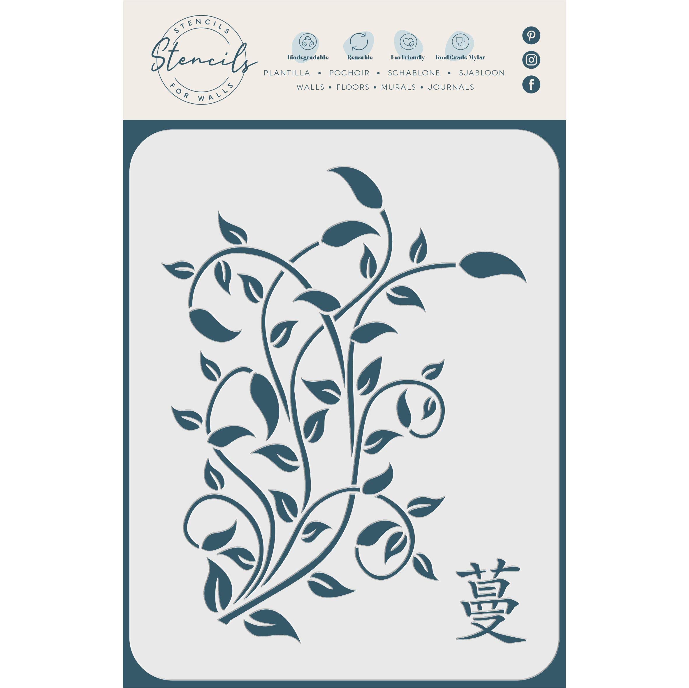 Vine Stencil, 24 x 31.7 cm (L) - Traditional Chinese Character Creeper Stencil Template for Painting