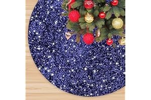 FANPROMS Navy Christmas Tree Skirt 21 Inch Sequins Christmas Tree Skirts for Tabletop Tree Sparkle Tree Skirt Mini Navy Blue Tree Skirt Mat Glitter Velvet Tree Skirt for Christmas Artificial Trees