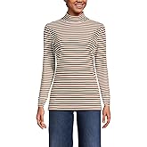 Lands' End Women Long Sleeve Relaxed Cotton Mock Rich Ginger/Ivory Stripe Petite X-Large