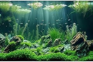 OHIOCATII Underwater Aquarium Background Lush Green Aquatic Plants Fish Tank Background Rocks Stones with Moss Under The Sea Terrarium Background Tropical Underwater World Theme Aquarium Backdrop 36x18in