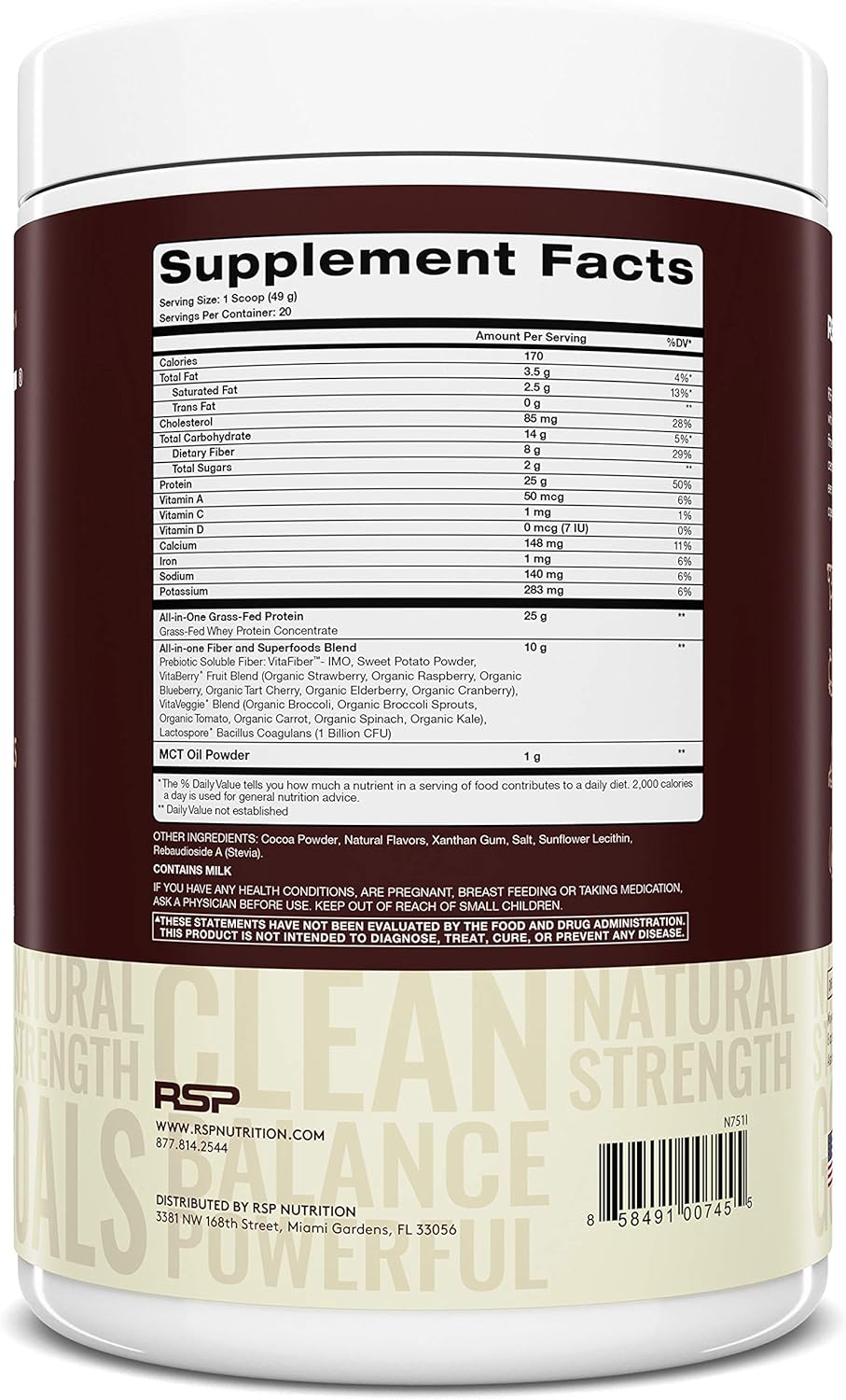 RSP TRUEFIT - Protein Powder Meal Replacement Shake for Weight Loss, Grass Fed Whey, Organic Real Food, Probiotics, MCT Oil, Non-GMO, Gluten Free, No Artificial Sweeteners, 2 LB Chocolate: Health & Personal Care