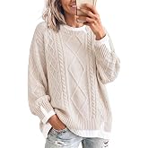 Women's Sweaters Oversized Cable Knit Sweater Chunky Cute 2026 Fall Outfits | Chunky Sweaters for Women,Texture Knitted Pullover Tops,Quiet Luxury,Patchwork Layered,Fall 2026 Fashion Crew Winter Clothes