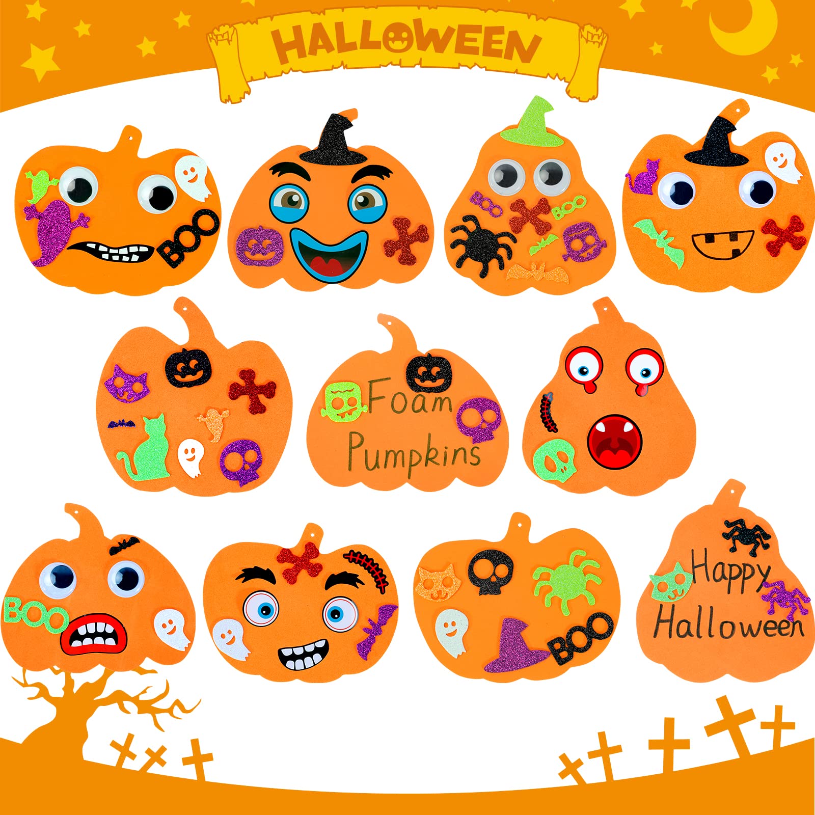 Max Fun 332PCS Halloween Crafts for Kids, Halloween Activities Foam Pumpkins for Crafts Stickers Gift Kits, DIY Art and Craft Set for Holiday Classroom Decorations Party Favors Supplies