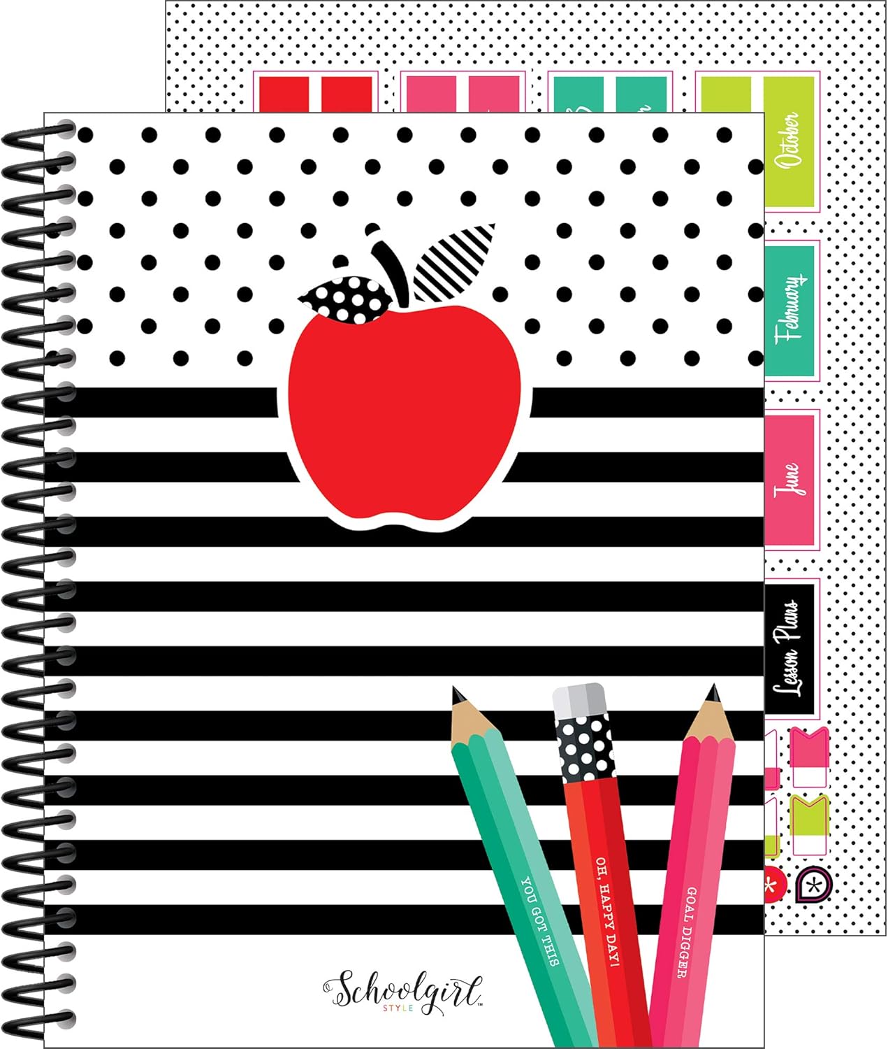 Schoolgirl Style Black, White and Stylish Teacher Planner—Undated Weekly/Monthly Lesson Plan Book and Record Organizer for Classroom or Homeschool (8 inches x 11 inches), multi (105029) : Office Products
