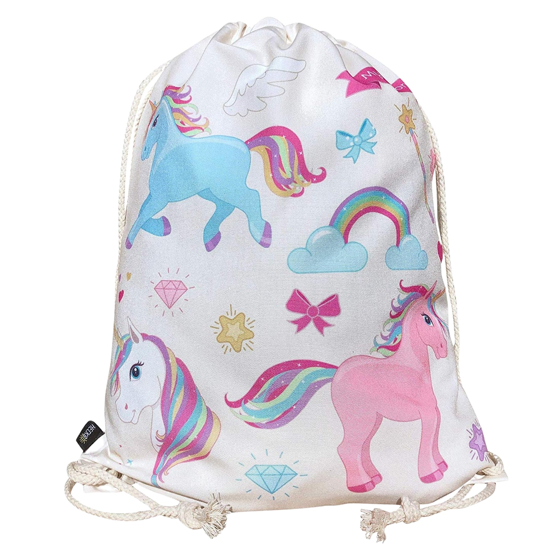 HECKBO kids unicorn gym drawstring bag - 40x32cm - 12.6" x 15.8" - Lightweight string bag - kindergarten daycare crèche school football - children kids girl boy backpack, sports bag, fabric bag
