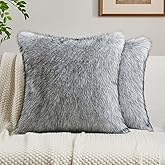 FUTEI Black White Decorative Throw Pillow Covers 18x18 Inch Set of 2,Soft Faux Raccoon Fur Textured Cushion Case,Modern Home Luxurious Decor for Couch Bed Living Room