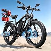 9000W Peak Dual Motor Ebike for Adults 48MPH ,52V Fast Electric Bike 100 Mi | 52V 34Ah Battery,24" Fat Tire Front Suspension Ebike,AWD Electric Mountain Bicycle,Dual Shock Hunting Off-Road Dirt E-Bike