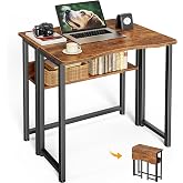 Huuger Folding Desk with Storage Shelf, 23.6 Inch Foldable Computer Table | Writing Work Office Computer Desk for Small Spaces, Space Saving Sofa Table for Couch, Easy to Fold, Rustic Brown