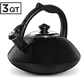 Osaka, Enamel Coated Stainless Steel Kettle For Tea, Coffee And More - Quick Boil, Rust-Resistant, Stovetop Teapot With Heat-Resistant Handle - Large 3 Quart Capacity Teakettle (Black)