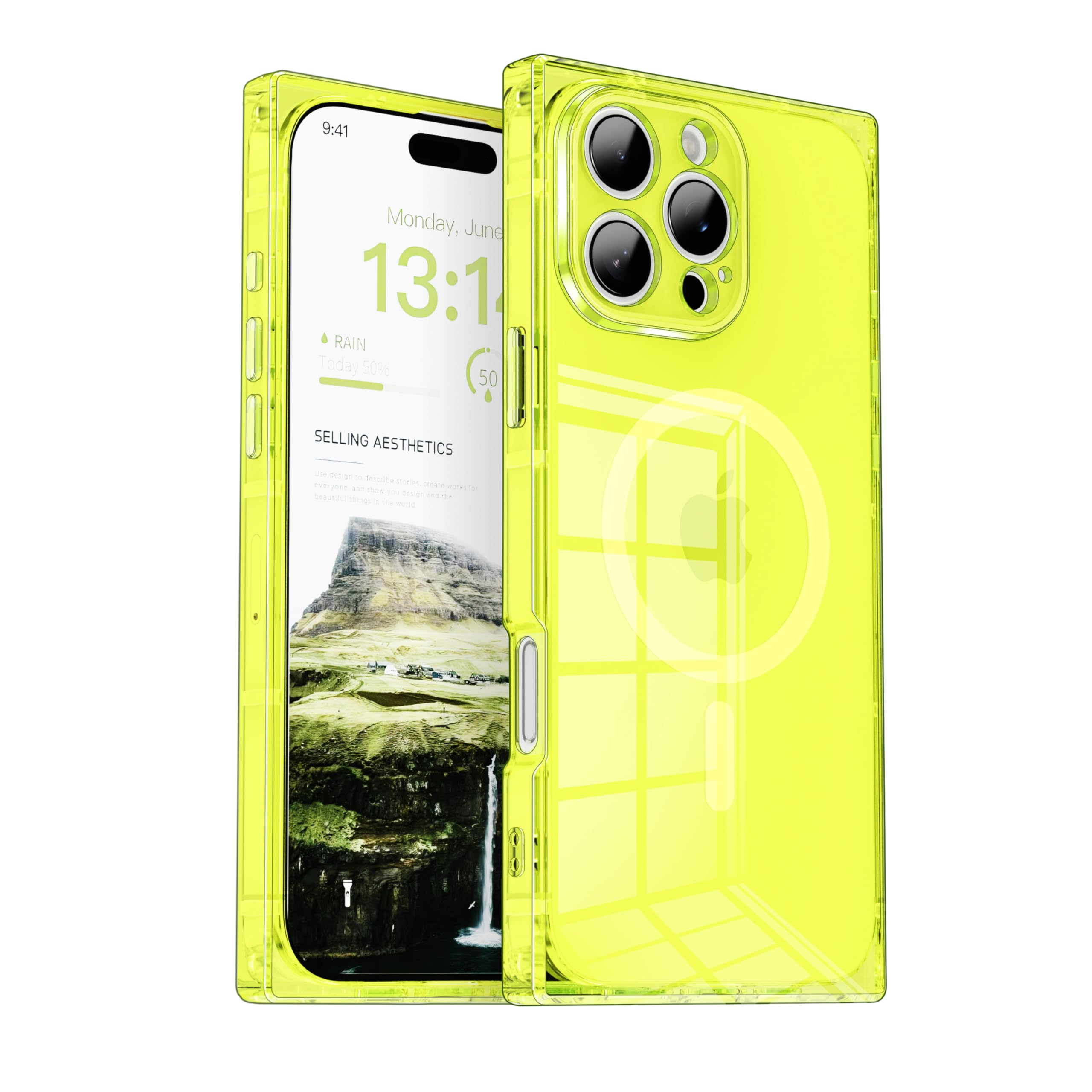 IAIYOXI Rectangle Edge Magnetic Clear Case for iPhone XR, Compatible with MagSafe, Full Camera Protection & Reinforced Corners, Thin Slim Shockproof TPU Phone Cover for Women Girls, Yellow