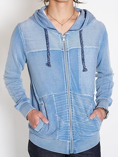 Amazon サックス L パーカー メンズ デニム ジップアップ パーカ インディゴ 青 Intheattic メンズパーカー デニムパーカー ランダム切替 ストレッチ カラー 藍色 サックス ブルー 青色 トレーナー パーカー 通販