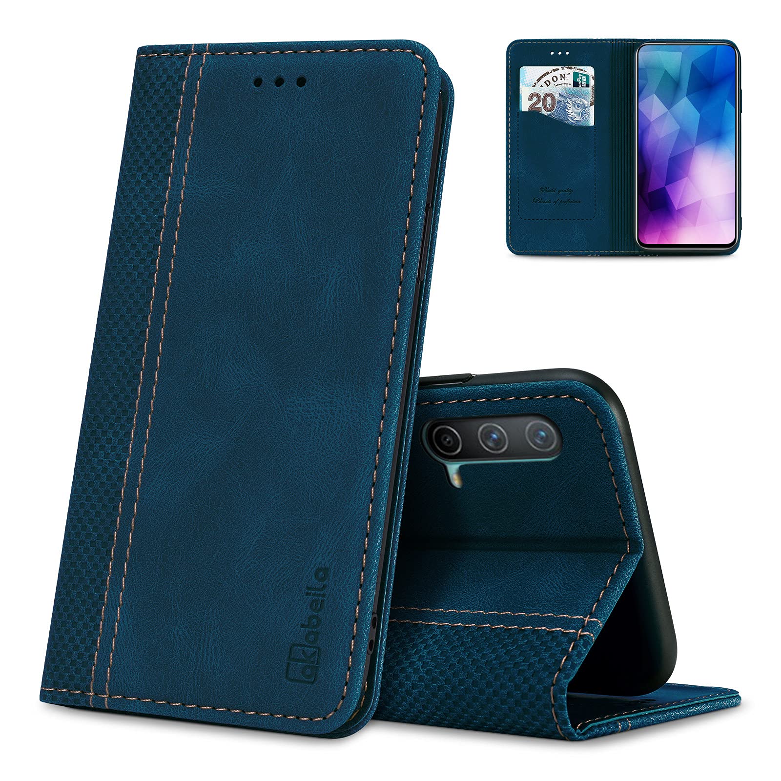 AKABEILA Case for OnePlus Nord CE 5G Premium Leather Flip Wallet Case with Magnetic Closure Kickstand Card Slots Folio Phone Case Cover Shockproof Blue