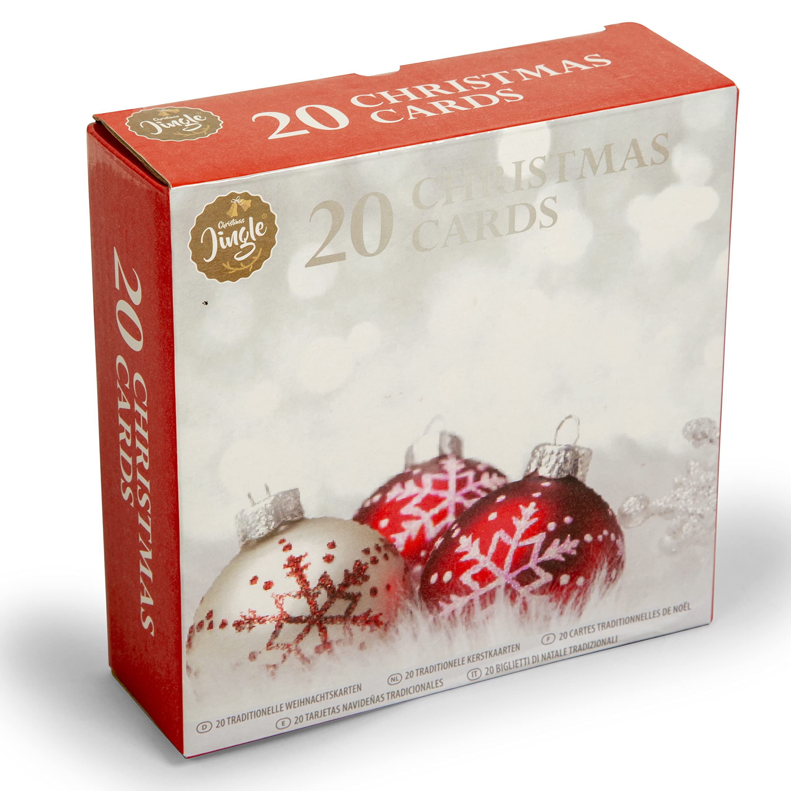 Christmas Jingle Multi-Pack Traditional Christmas Cards - Includes 20 x Xmas Cards Featuring 4 Festive Designs and 20 x Envelopes – Christmas Cards Pack
