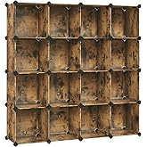 SONGMICS Cube Storage Organizer, Set of 16 Plastic Cubes, Closet Organizers and Storage, Room Organization, Bedroom Living Room, 12.2 x 48.4 x 48.4 Inches, Rustic Brown ULPC442A01