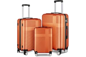 LUMINATERY Luggage Set of 3 Piece Suitcase Spinner Hardshell Lightweight TSA Lock (Orange,20/24/28inch)