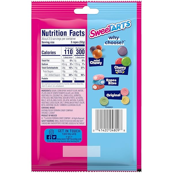 SWEETARTS ROPES TWISTED HOLIDAY PUNCH, SOFT AND CHEWY CANDY, 3OZ PACK – HOLIDAY STOCKING STUFFERS & TREATS