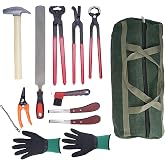 lukar 12PCS Horse Farrier Tools Kit Hoof Trimming Tools with Handbag | Horse Hoof Nipper, Hoof Cutting Pliers, Hoof Nail Clincher, Trimmers Shear, Hoof Hammer, Hoof Knife, Rasp File, Brush, Gloves