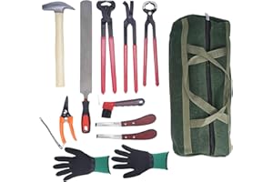 lukar 12PCS Farrier Tools Kit Includes Horse Hoof Nipper, Horseshoe Cutting Pliers, Hoof Nail Clincher, Goat Hoof Trimmers Shear, Hoof Hammer, Hoof Knife, Rasp File, Horseshoe Brush, Handbag, Gloves